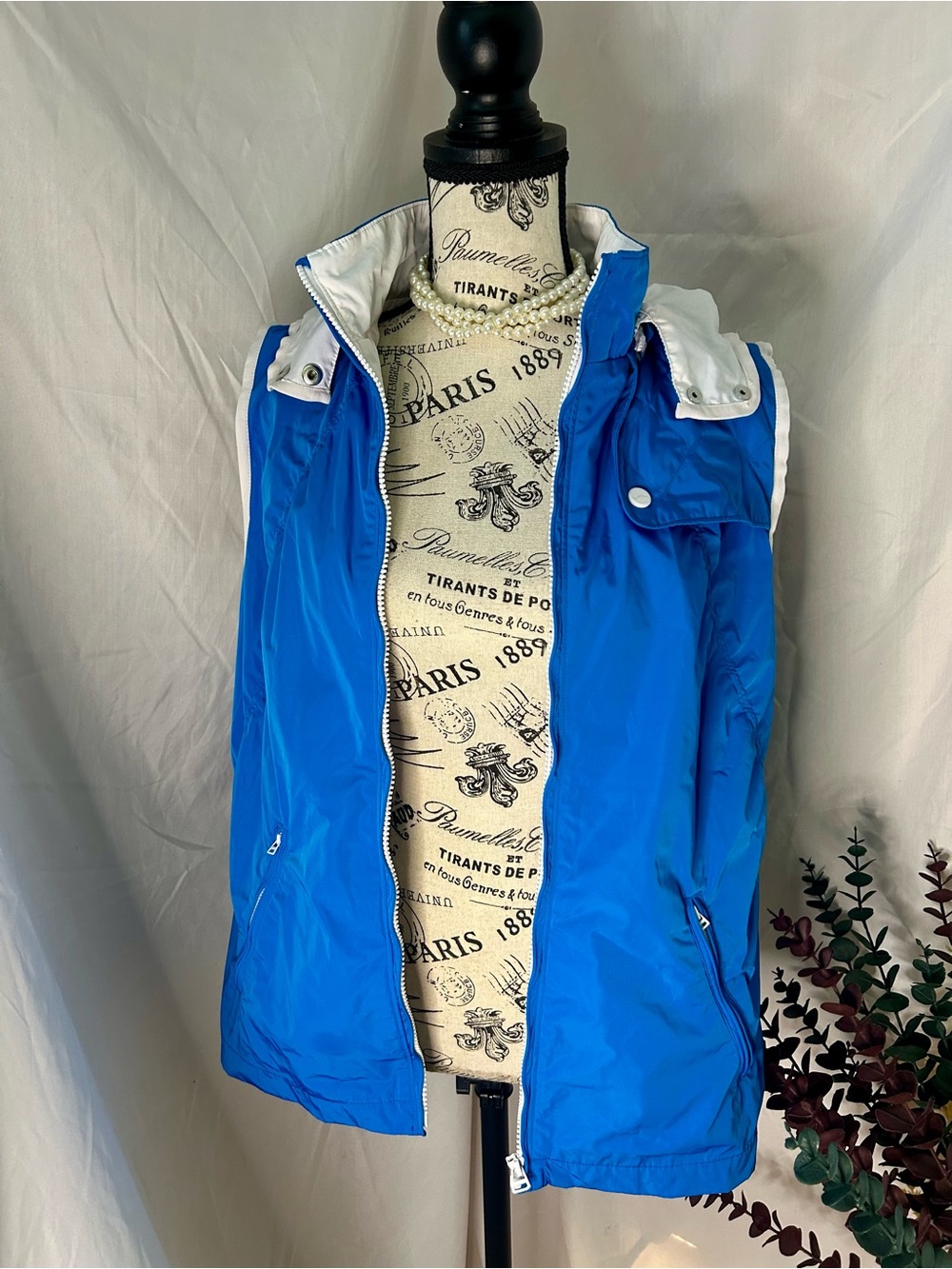 Ralph Lauren Electric Blue Hooded Shell Vest with White Trim